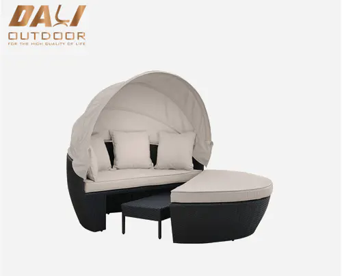 Outdoor Daybed 2-in-1 Poly Rattan Sunbed with Canopy