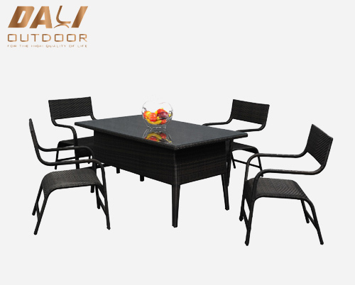 5 PCs Patio Table And Chairs Outdoor Furniture Aluminum Framed Outdoor PE Rattan