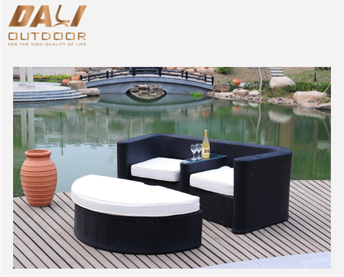 Outdoor PE Rattan Wicker Patio Love Seat Lounge Chair Set with footstool 